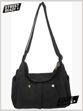 Canvas Messenger Bag Crossbody Tote Hobo with Multiple Pockets for School Work